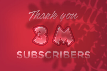 3 Million  subscribers celebration greeting banner with Red Embossed Design