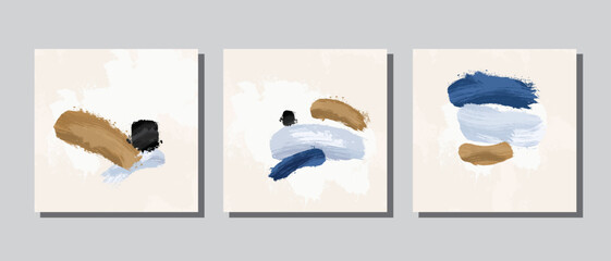 Set 3 illustration vector EPS print hand draw painted abstract shapes geometry contemporary aesthetic mid century modern art Scandinavian nordic design style