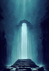 Obraz premium The mysterious gate that opens to other realm, fantasy world ,made with Generative AI