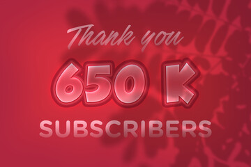 650 K  subscribers celebration greeting banner with Red Embossed Design