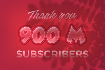 Naklejka premium 900 Million subscribers celebration greeting banner with Red Embossed Design