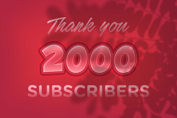 2000 subscribers celebration greeting banner with Red Embossed Design