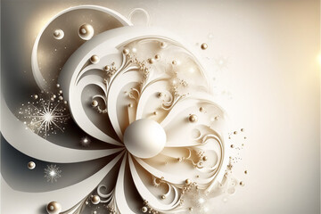 abstract background with ornament, white sphere and spiral background 3d style, 3d illustration abstract white image