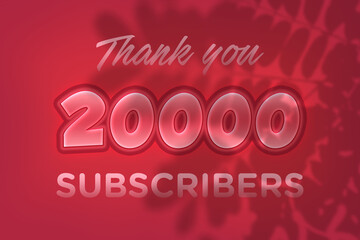 20000 subscribers celebration greeting banner with Red Embossed Design