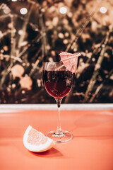 still life winter drink mulled wine in a glass on the table