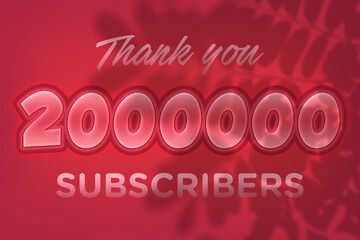 2000000 subscribers celebration greeting banner with Red Embossed Design
