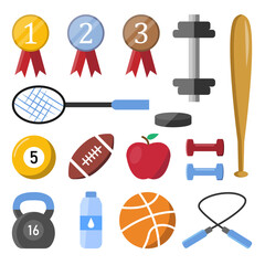 set of simple isolated sport items.sports equipment,recreation activity item.vector graphic