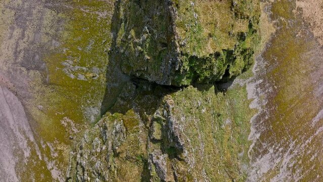 Top View Drone Shot Zooming In On The Tip Of Eystrahorn Mountain's Sharp Ridges