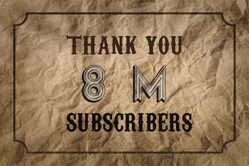 8 Million  subscribers celebration greeting banner with Vintage Design