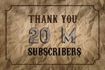 20 Million subscribers celebration greeting banner with Vintage Design