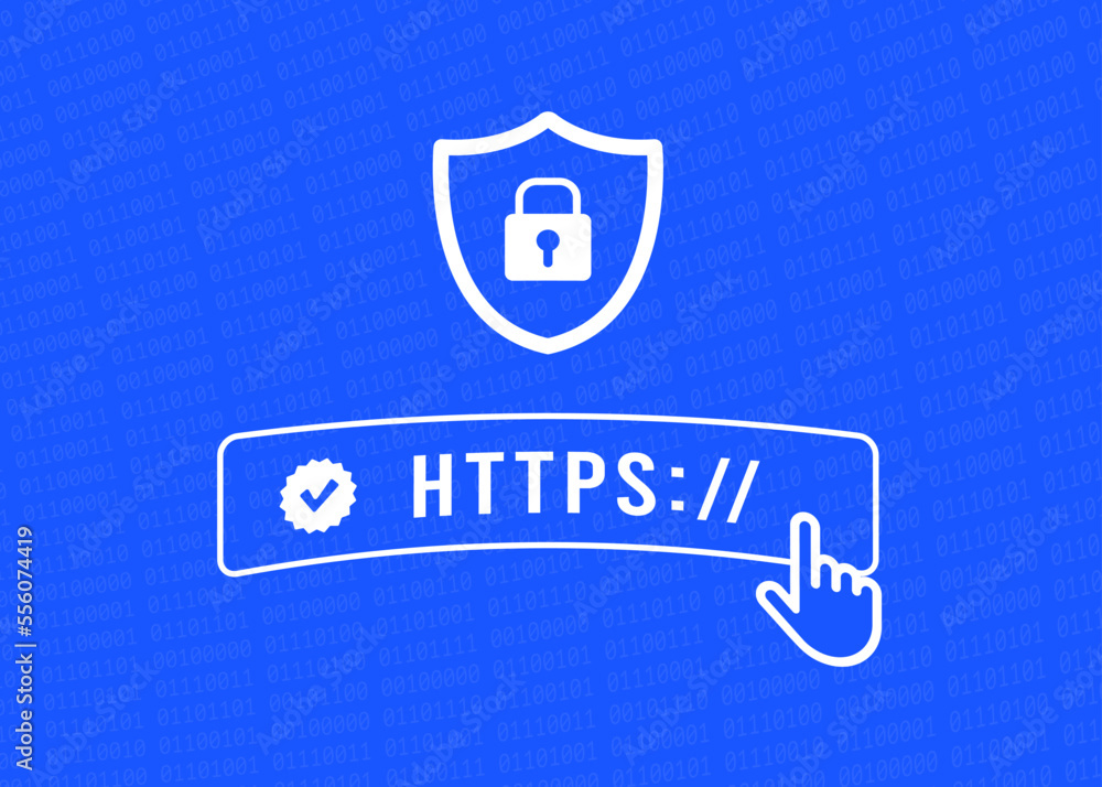 Aufkleber https hypertext transfer protocol secure concept. flat design outline vector illustration with blue 