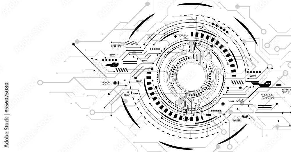 Poster Abstract circle digital on white background. Futuristic technology background.Illustration vector design technology concept about circuit board data.