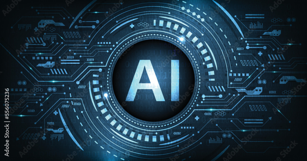 Fototapete artificial intelligence(ai) on electric circuit background. system interface that controls and manag
