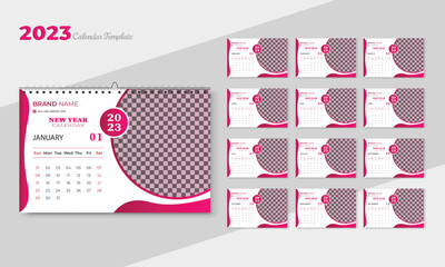 New year 2023 desk calendar modern stylish abstract, Wave and geometric style template design