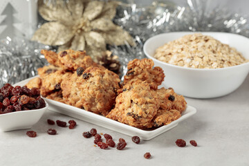 Homemade oatmeal cookie with raisins.
