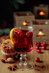 Christmas drink with spices and cranberries.