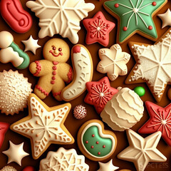 Fototapeta na wymiar Verschiedene Weihnachts-Kekse Lebkuchen Illustration - bunt
