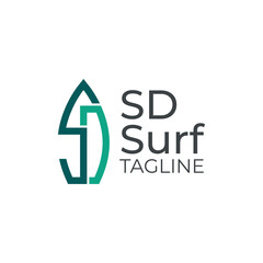 SD or DS Surf letter logo vector, suitable for the sport of surfing, training or any industry related to surfing.