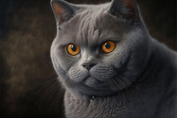 Beautiful gray British shorthair cat in front of a background