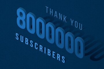 8000000 subscribers celebration greeting banner with Isomatric Design