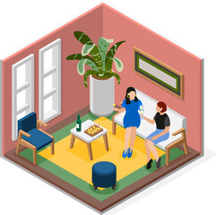 Female Friends Isolated Isometric Composition