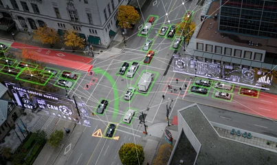 Tableau sur plexiglas Véhicules Integrated control system simulation and autonomous driving in smart city  © Choi_ Nikolai