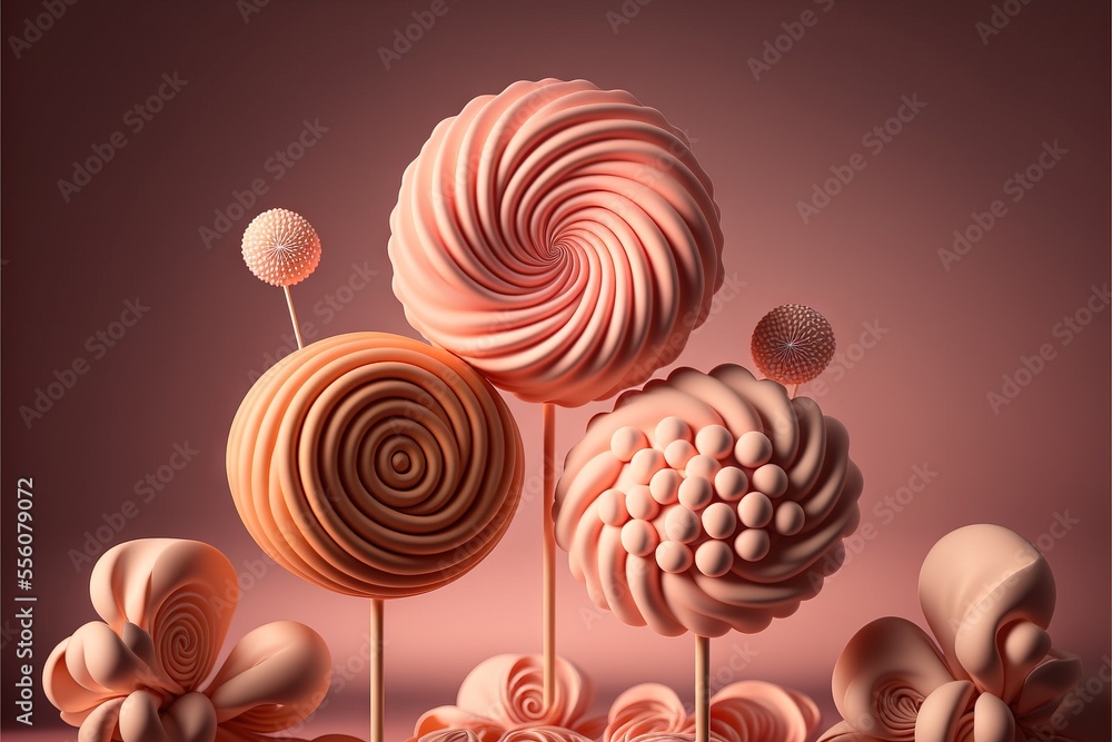 Poster a group of lollipops sitting on top of each other on a table next to each other., generative ai