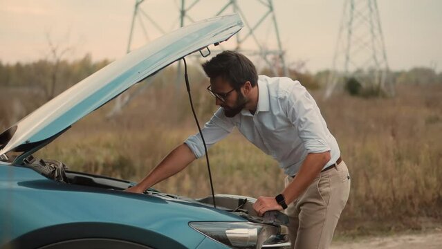 open car bonnet . car accident . automobile problems