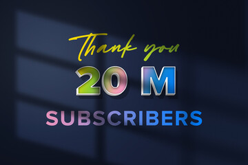 20 Million subscribers celebration greeting banner with 3D Extrude Design