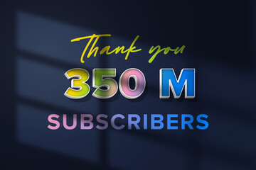 Naklejka na ściany i meble 350 Million subscribers celebration greeting banner with 3D Extrude Design