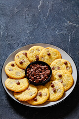 chocolate chip lemon yellow cookies on a plate