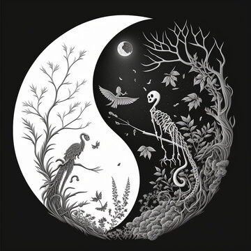 Yin Yang Zeichen Symbol Schwarz Weiss Vektor Illustration for Tshirts, Logos, Motives, Sticker detailiert