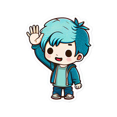 Anime girl saying hi and waving hand to greet person with smile face, Hello or high five gesture. AI generated content