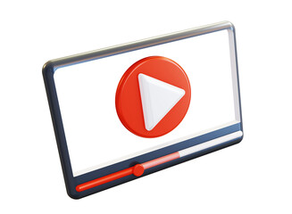 Minimal video player or media player interface in perspective view, social media concept. 3D render
