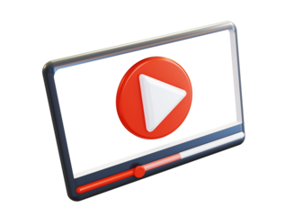 Minimal video player or media player interface in perspective view, social media concept. 3D render