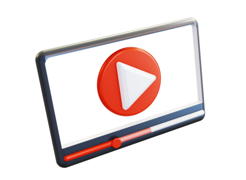 Minimal video player or media player interface in perspective view, social media concept. 3D render - Powered by Adobe