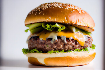 Homemade delicious hamburger on white background