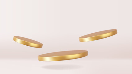 3d gold round podium with shadow.