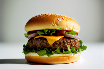 Homemade delicious hamburger on white background