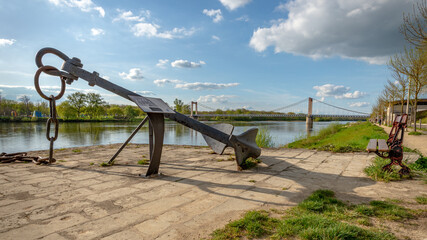 One old anchor on the edge of the Loire River in Cosne-Cours-sur-Loire, Burgundy, France
