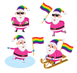 Cute cartoon style vector of LGBT Santa Claus illustration 
set