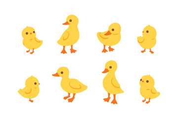 Cartoon duckling. Сute birds icons set. Childish print for nursery, kids apparel, poster, postcard, pattern.