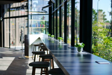 photo of tables and chairs in a coffee shop