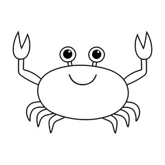 Crab. Smiling sea character. Cartoon inhabitant of the underwater world. Coloring.