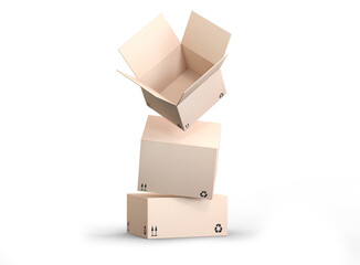 pile de cartons en train de tomber avec un carton ouvert - fond transparent