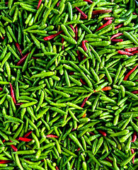 green and red hot chili peppers