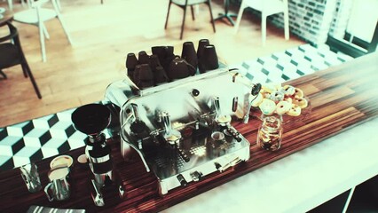 close-up of the coffee machines that are operating automatical