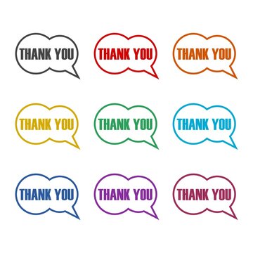 Thank you speech bubble icon isolated on white background. Set icons colorful