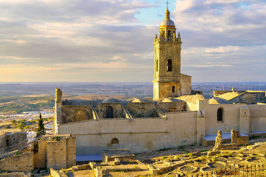 Romanesque stone church and old cemetery with archaeological excavations in the medieval village of Medina Sidonia, Cadiz.