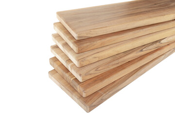 Wooden boards, a board with a seamed edge for building a house and interior decoration, on an isolated white